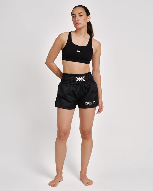Caged Muay Thai shorts Classic – sort/hvid kvinde