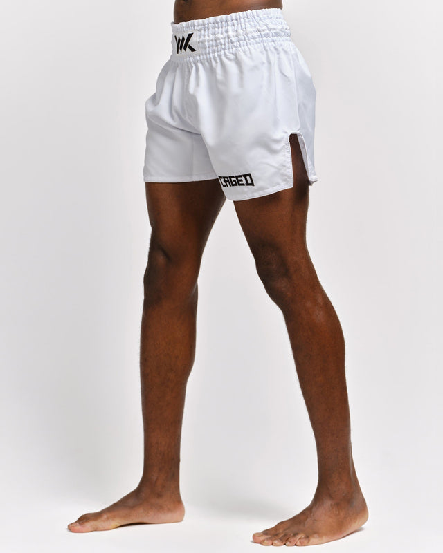 Muay Thai trenky Caged Classic – Bílé/Černé