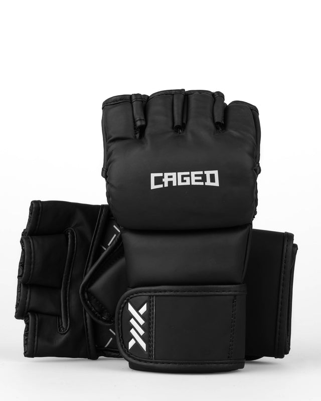 Luvas de MMA Caged Shadow – Preto/Branco Mate