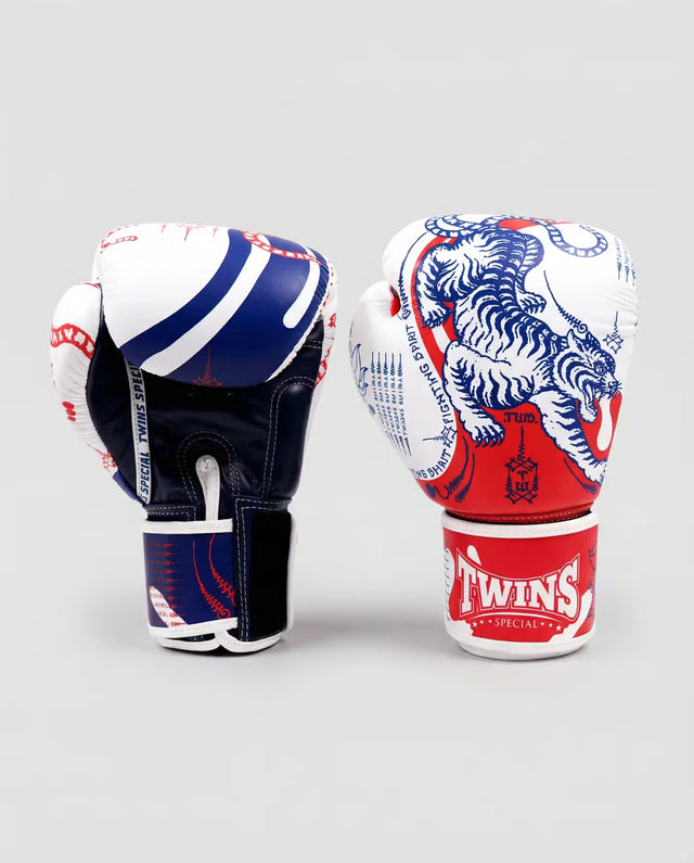 Gants de boxe Twins FBGVL4 Yant – Blanc/Bleu/Rouge