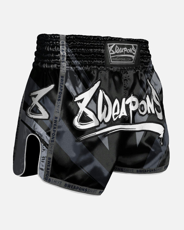 Spodenki Muay Thai 8 WEAPONS Shift – Czarne Mat