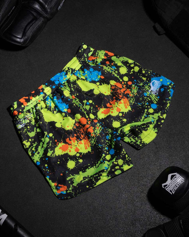 Spodenki MMA Phantom Athletics Fusion Splatter – Czarne/Neon