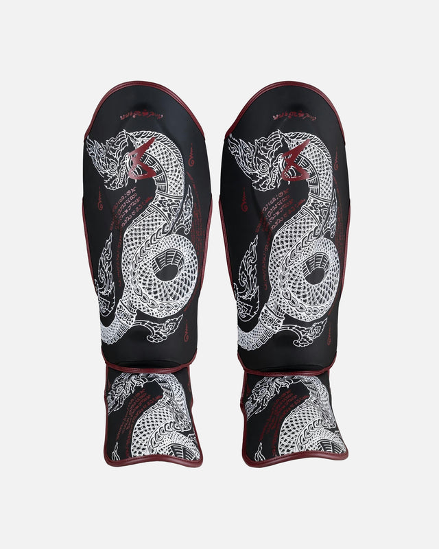 Espinilleras 8 WEAPONS Sak Yant Naga – Negro/Burdeos