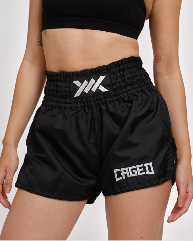 Muay Thai trenky Caged Classic – Černá/Bílá, dámské