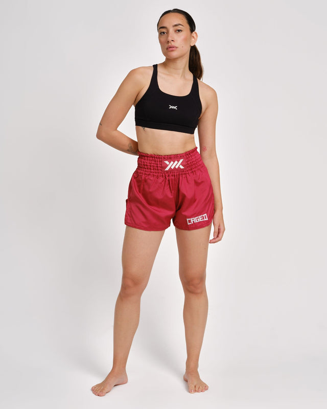 Caged Muay Thai Shorts Classic - Rood/Wit vrouw