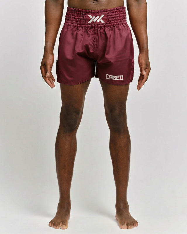 Shorts de Muay Thai Caged Classic – Bordeaux/Blanc