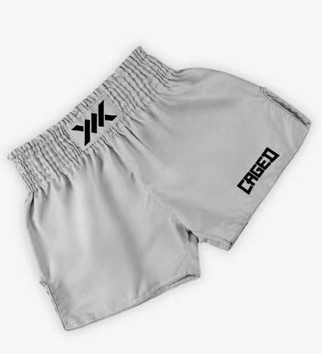 Muay Thai trenky Caged Classic – Světle šedé/černé dámské