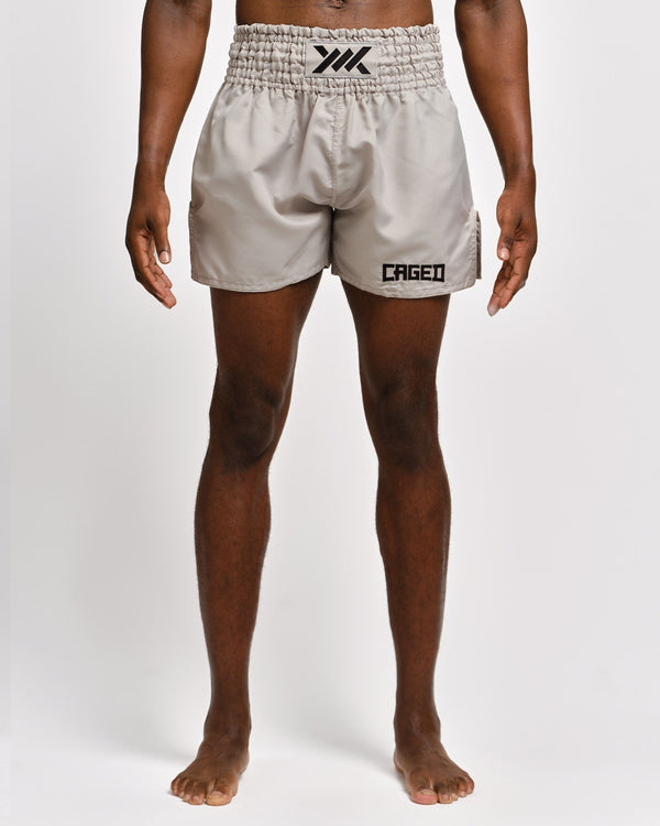 Caged Muay Thai Shorts Classic - Light Gray/Black