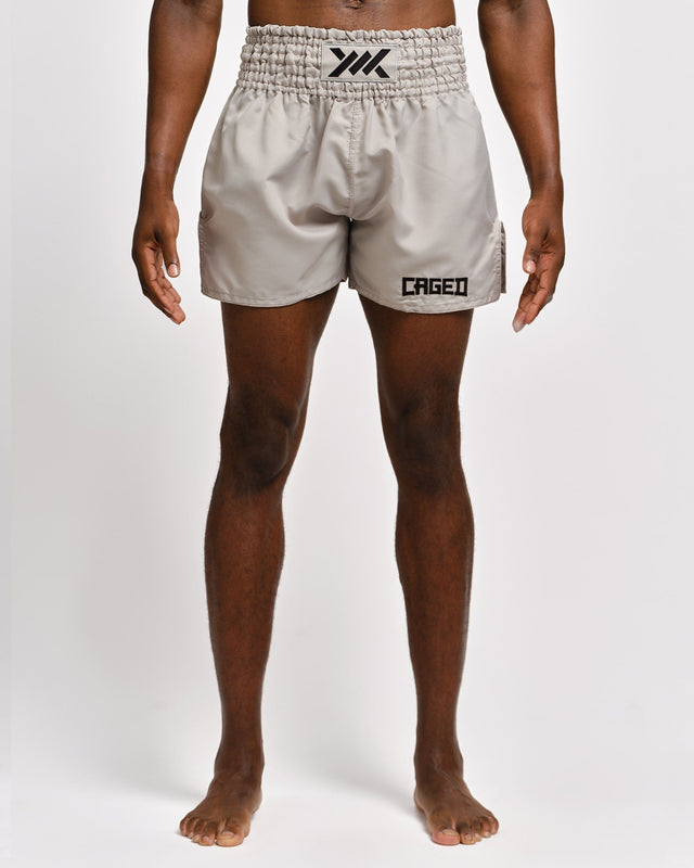 Caged Muay Thai shorts Classic – Lys grå/sort