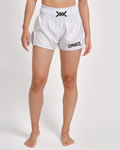 Muay Thai trenky Caged Classic – Bílé