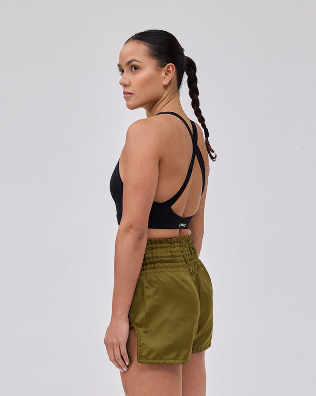 Caged Muay Thai Shorts Classic – Khaki Green/Black Women