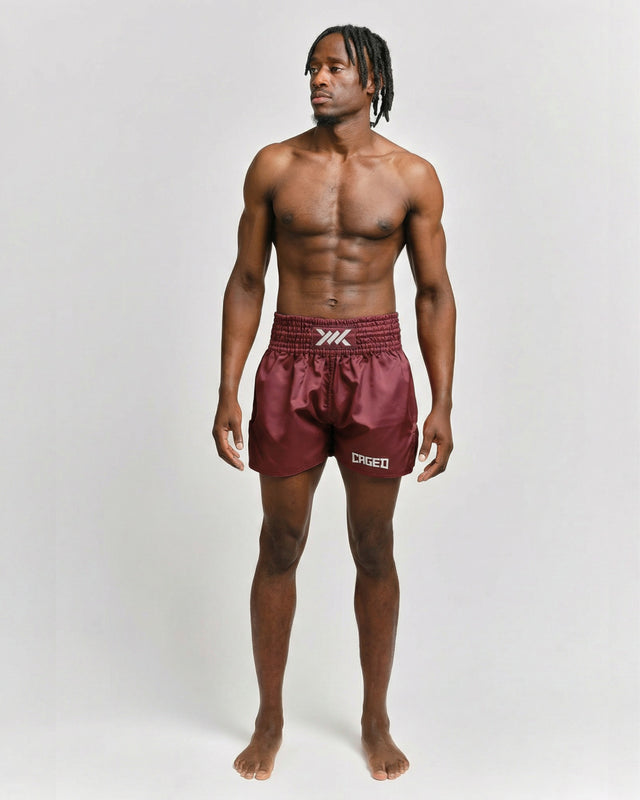 Shorts de Muay Thai Caged Classic – Bordeaux/Blanc