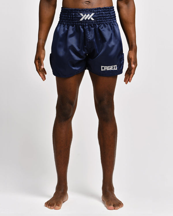 Caged Muay Thai Shorts Classic - Navy Blue/White