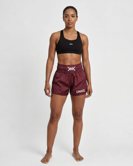 Muay Thai trenky Caged Classic – Bordeaux/Bílá, dámské