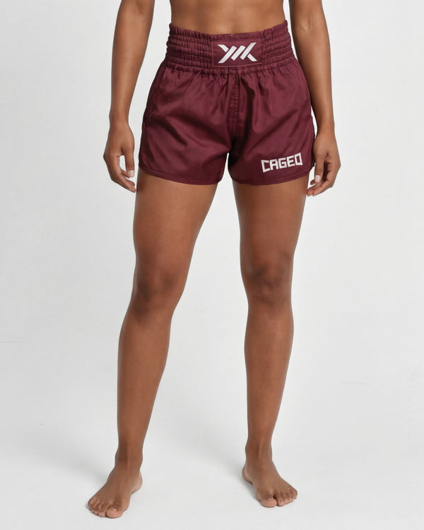 Caged Muay Thai shorts Classic - Bordeaux Rød/Hvid