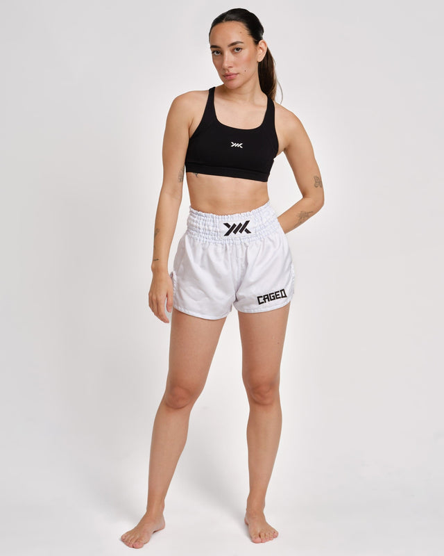 Caged Muay Thai shorts Classic - Hvid/Sort kvinde