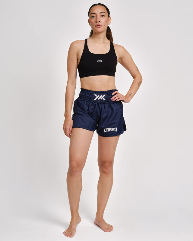 Muay Thai trenky Caged Classic – Námořnická modrá/Bílá dámské