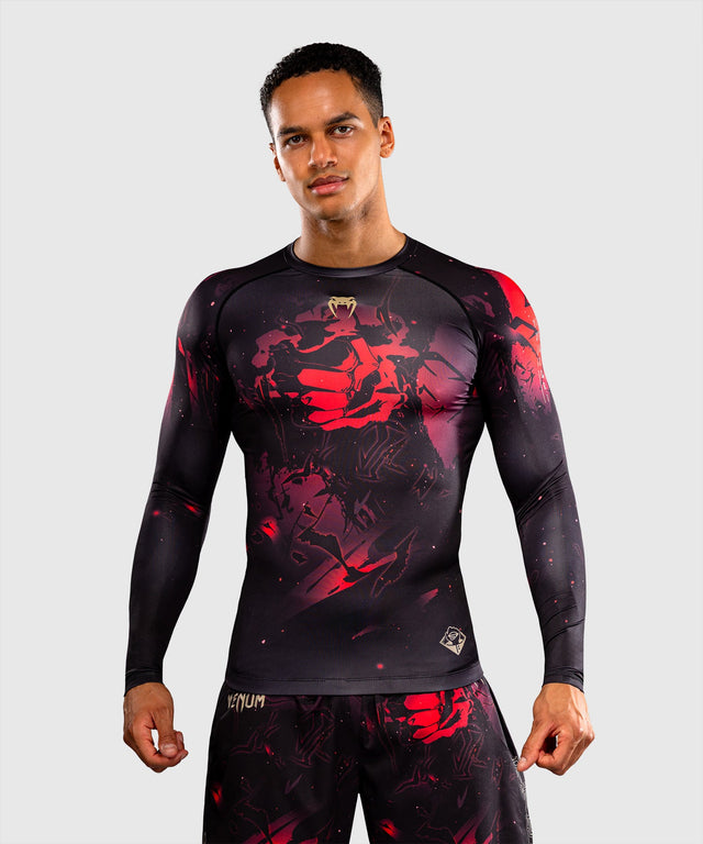 Rashguard Venum x Jujutsu Kaisen Itadori Maniche Lunghe – Nero/Rosso