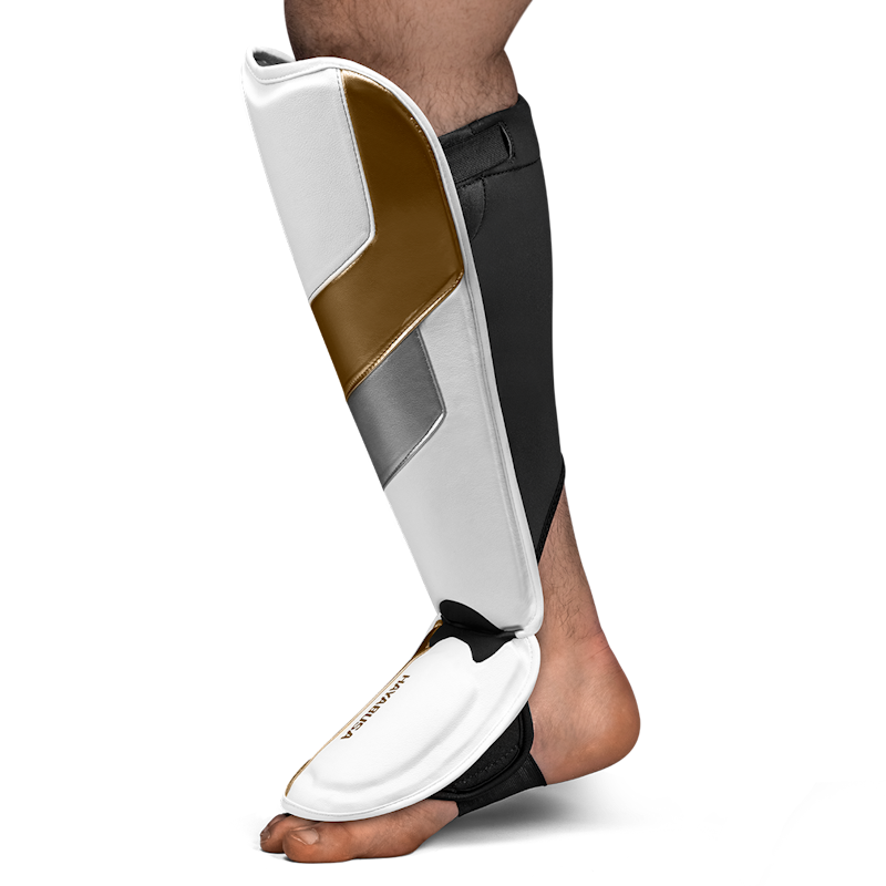 Espinilleras Hayabusa T3 Full – Blanco/Oro