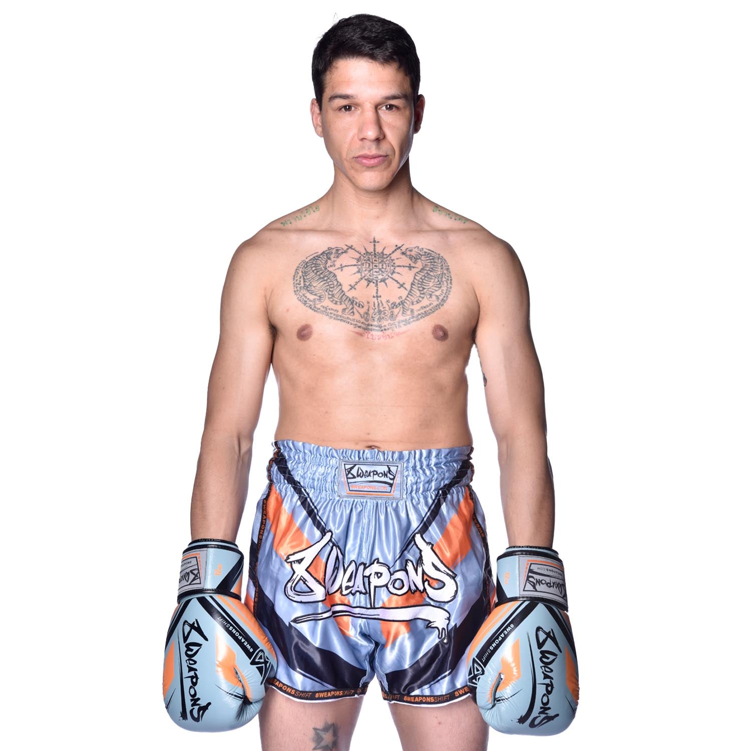 8 WEAPONS Muay Thai-shorts Shift – Isgrå/Orange