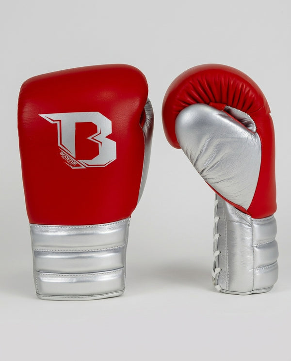 Gants de boxe Booster Rapid Strike à lacets – Rouge/Argent