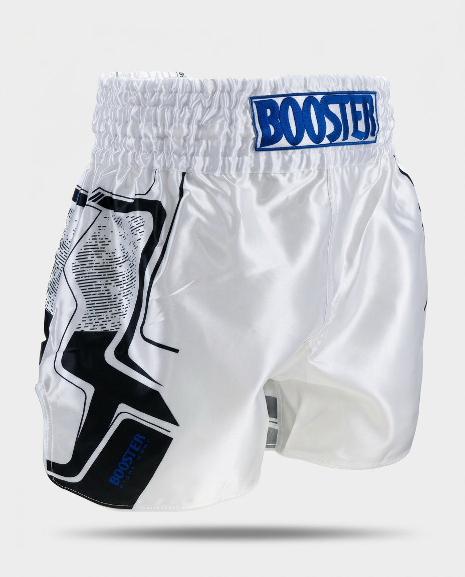 Pantaloncini Muay Thai Booster BFG Ignite – Bianco/Blu/Nero