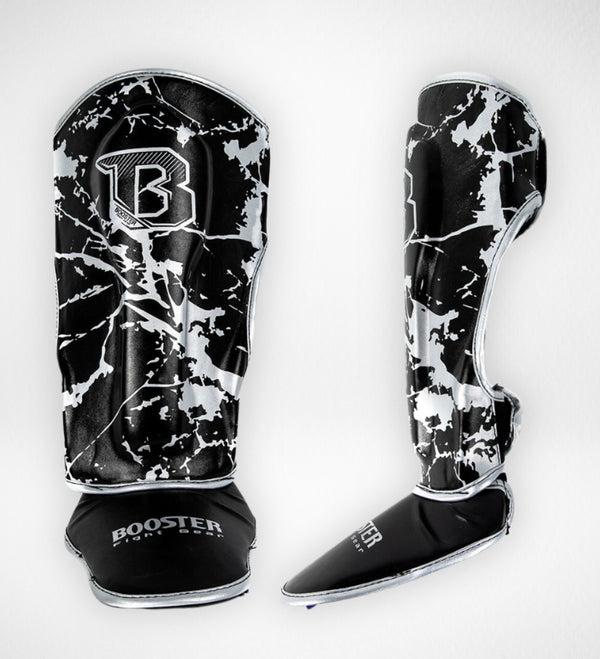 Booster Skinnebensbeskyttere Marble Børn - Sort/Sølv