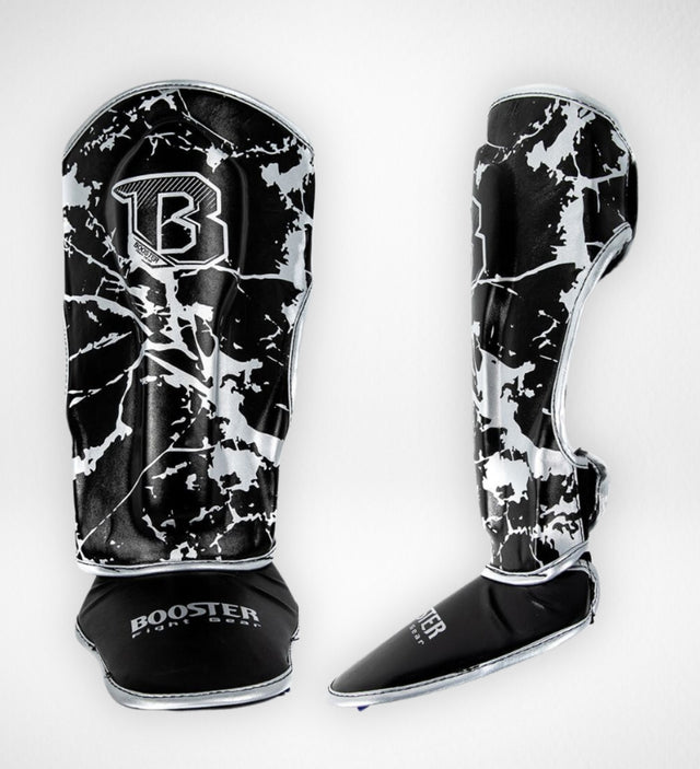 Booster Skinnebensbeskyttere Marble Børn - Sort/Sølv