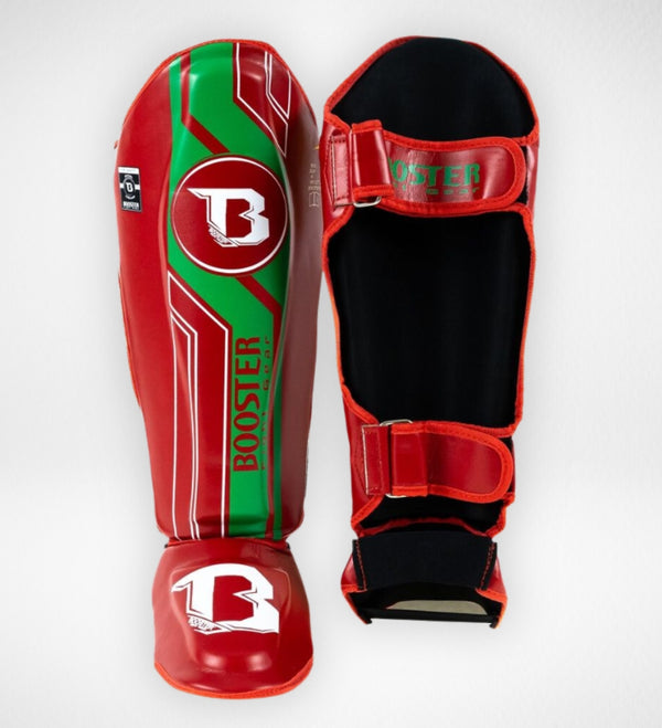 Espinilleras Booster V9 'Morocco' – Rojo/Verde