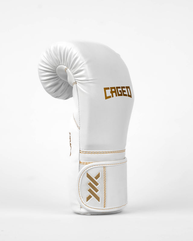 Luvas de boxe Caged Core – Branco/Ouro