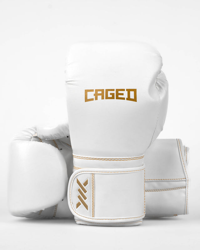 Luvas de boxe Caged Core – Branco/Ouro
