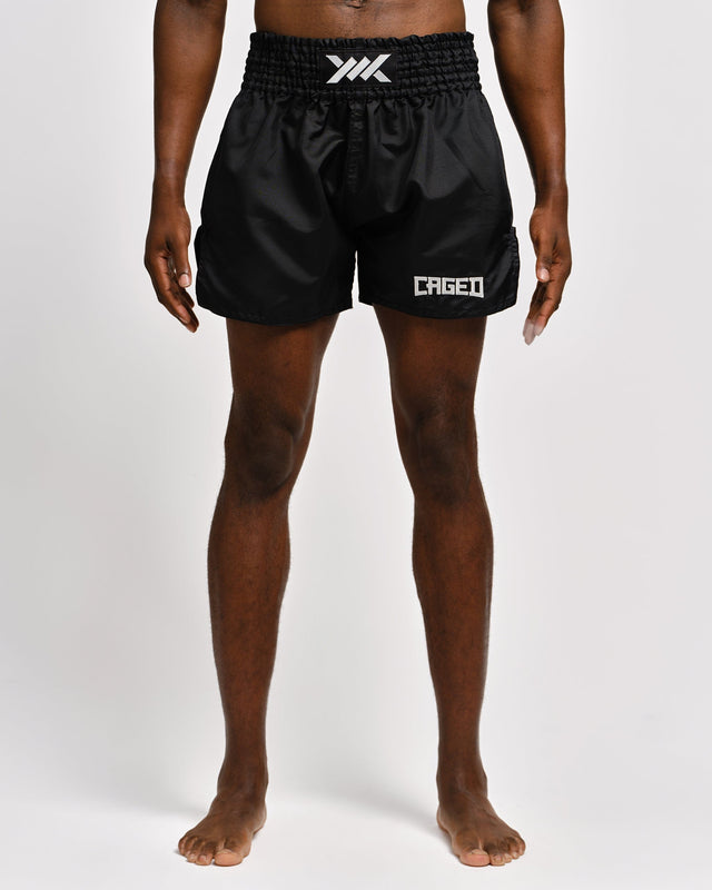 Muay Thai trenky Caged Classic – Černé/Bílé