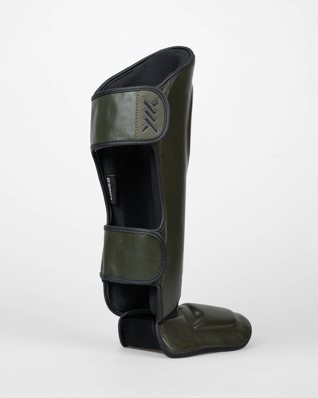 Caged Shin Guards 'X' Series - Khaki Green/Black