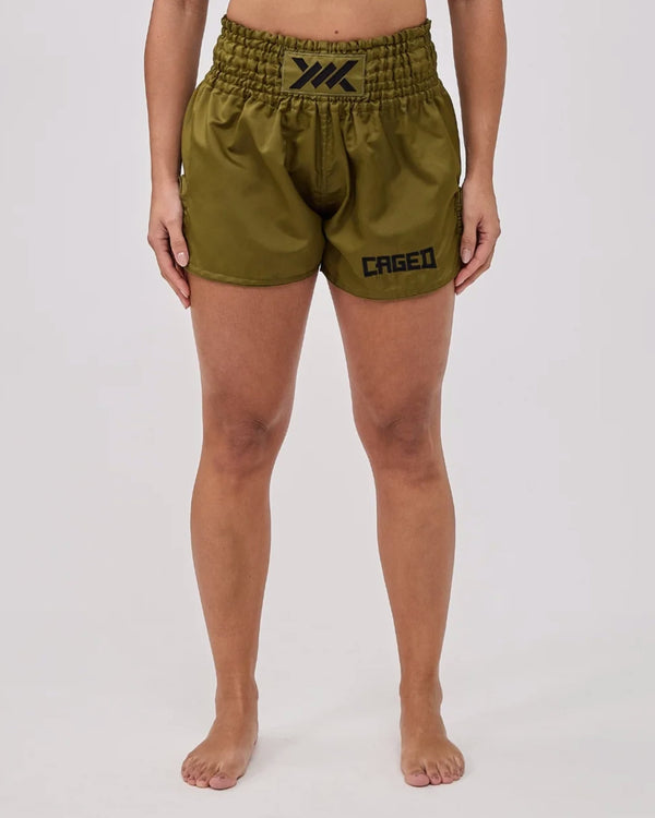 Caged Muay Thai shorts Classic – Khaki grøn/sort