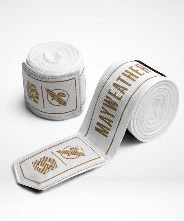 Vendas de boxeo Hayabusa x Mayweather Stretch – Blanco/Oro