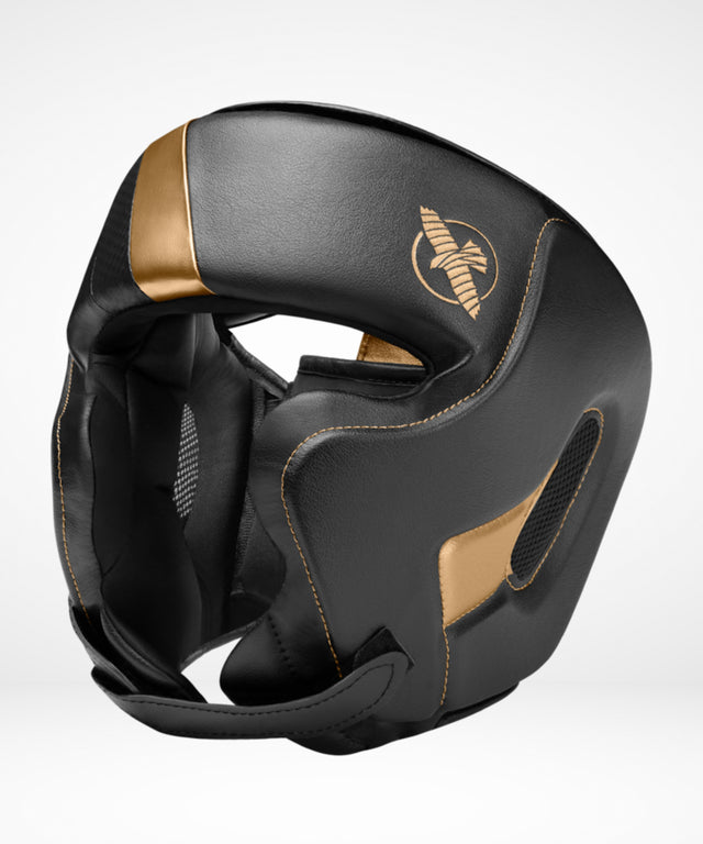 Capacete de boxe Hayabusa T3 com proteção das maçãs do rosto – Preto/Ouro