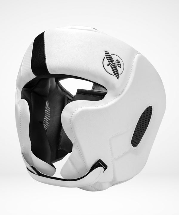 Capacete de boxe Hayabusa T3 com proteção das maçãs do rosto – Branco/Preto