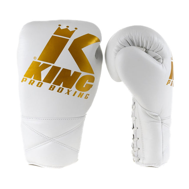 Guantoni da boxe King Pro Boxing XK con allacciatura – Bianco/Oro