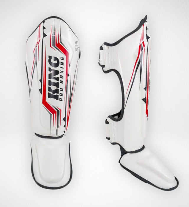King Pro Boxing Kickboks Scheenbeschermers Spartan - Wit/Zwart/Rood