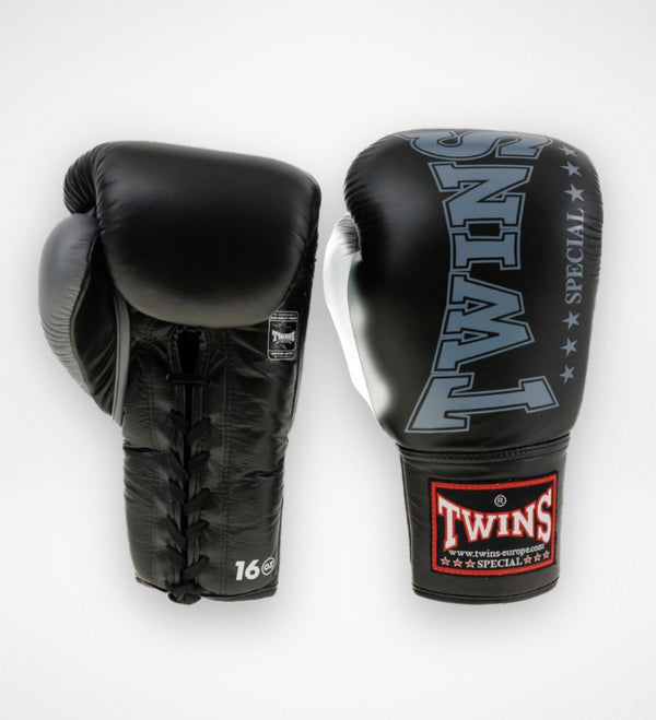 Gants de boxe Twins BGLL8 à lacets – Noir/Gris