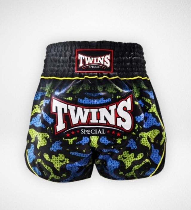 Shorts de Muay Thai Twins TTBL Atlas – Noir/Vert/Bleu