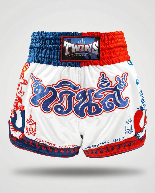Twins Muay Thai-shorts TTBL Yant – Vit/Blå/Röd