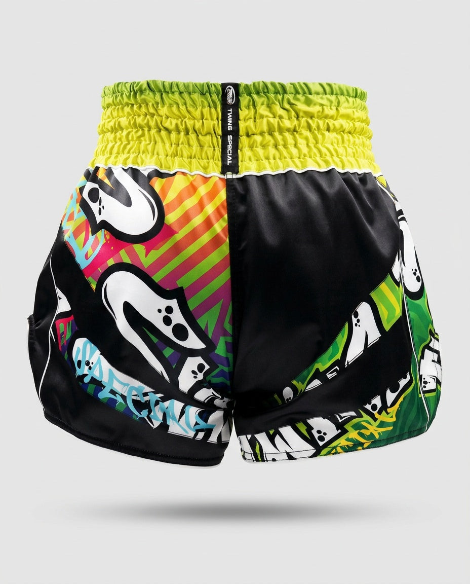Twins Muay Thai shorts TTBL Graffiti - Sort/Grøn/Gul