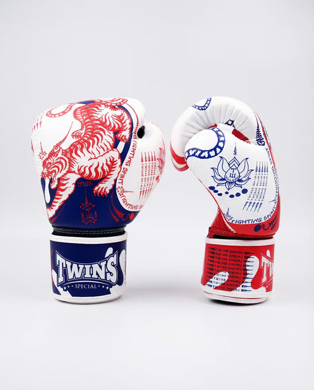 Gants de boxe Twins FBGVL4 Yant – Blanc/Bleu/Rouge