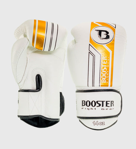 Luvas de boxe Booster – Branco/Ouro – Luvas de boxe