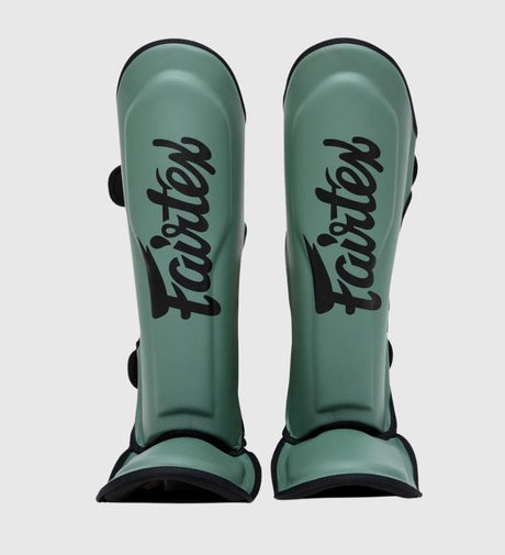 Espinilleras de kickboxing Fairtex FXB – Verde militar/Negro