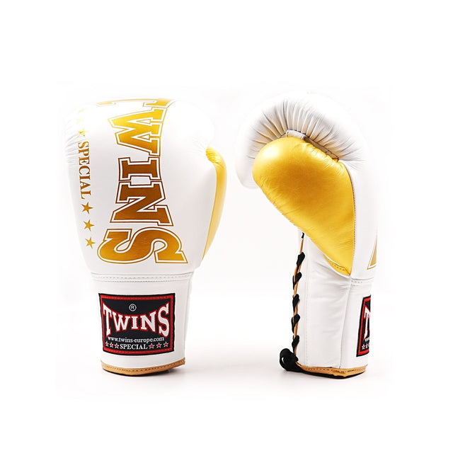 Gants de boxe Twins BGVLL8 à lacets – Blanc/Or