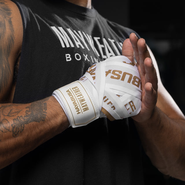 Bandes de boxe Hayabusa x Mayweather Deluxe – Blanc/Or