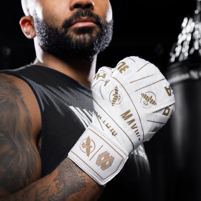Vendas de boxeo Hayabusa x Mayweather Stretch – Blanco/Oro