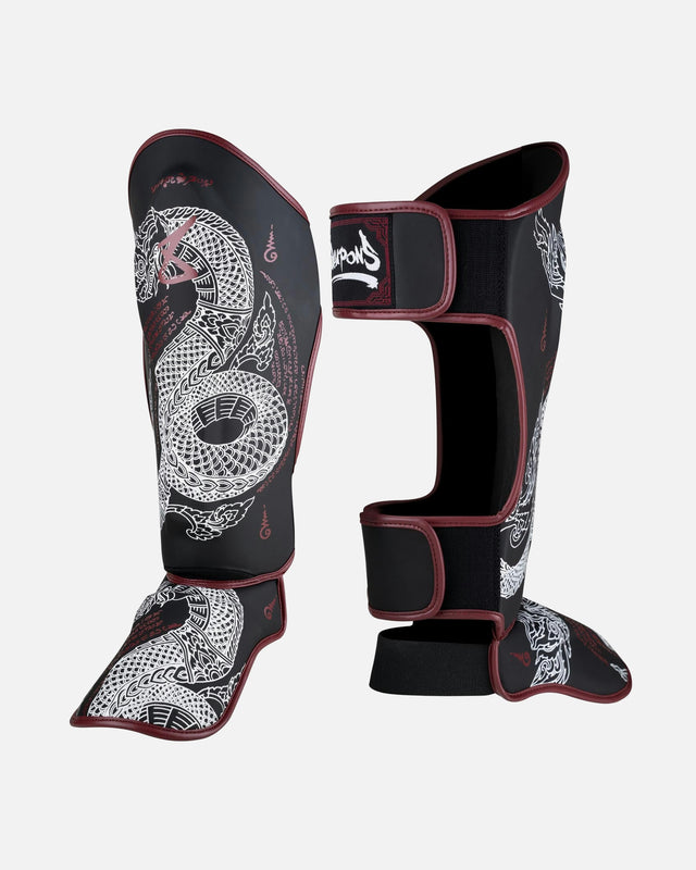 Espinilleras 8 WEAPONS Sak Yant Naga – Negro/Burdeos